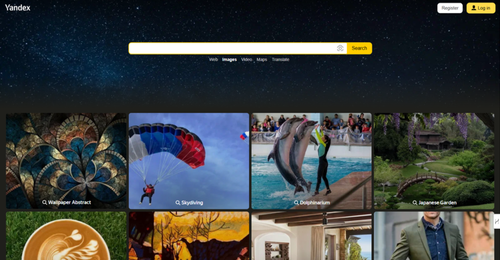 Yandex est un autre site Web gratuit recherche image avec une grande base de données d'images à rechercher