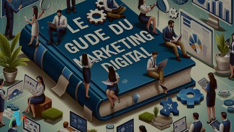 Le guide du marketing digital. un groupe diversifié de professionnels engagés dans diverses activités marketing digital