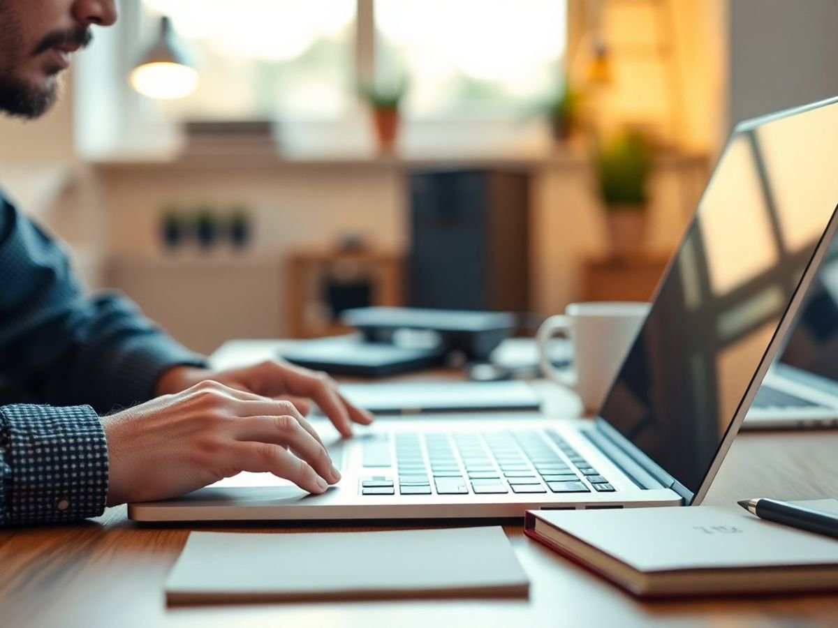 Personne utilisant un ordinateur portable dans un espace de travail pour trouver un Instagram email.